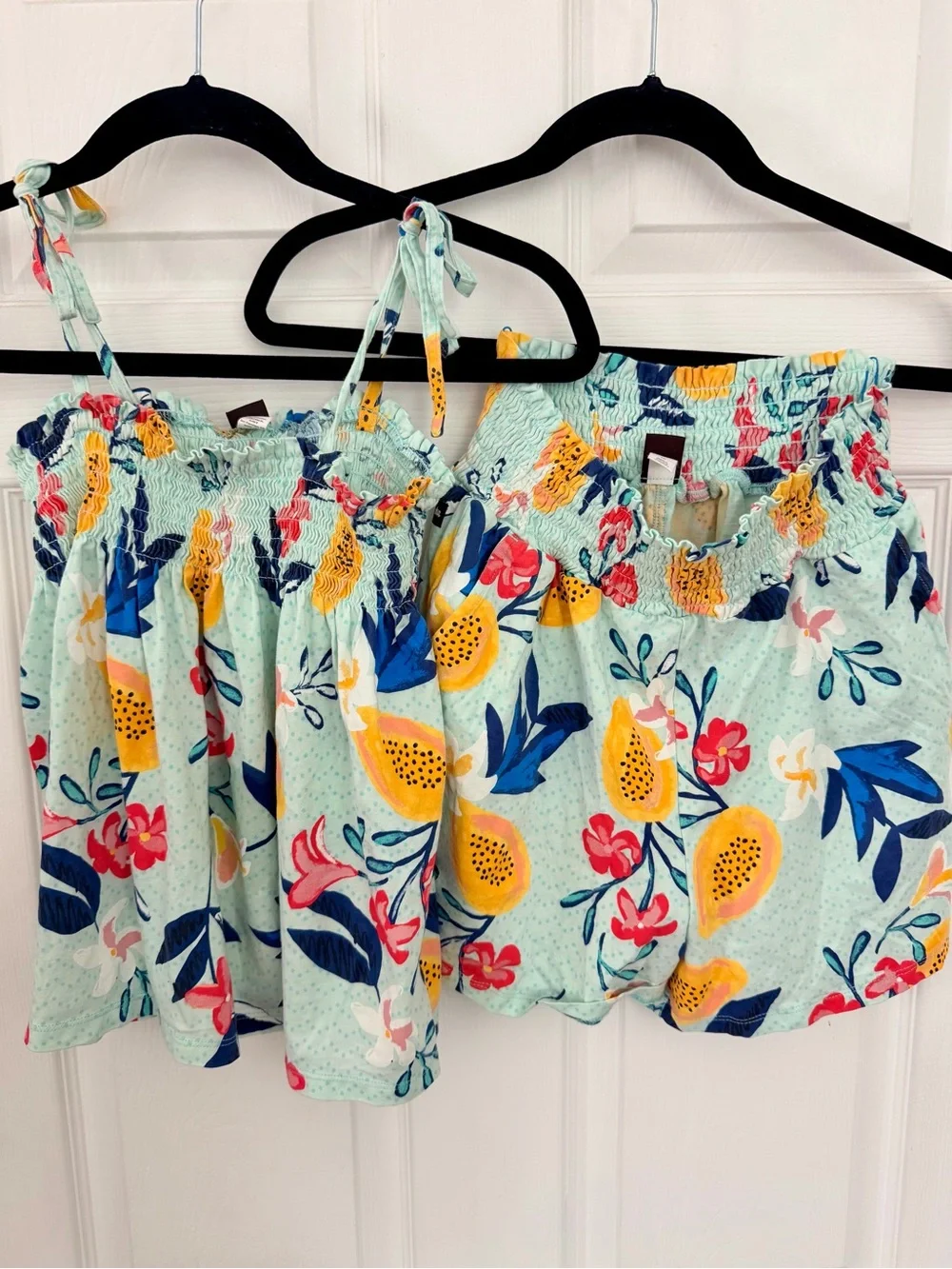 Tea Collection Light Aqua Tropical Fruit Print Matching Shorts Set